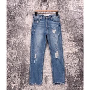 Mother Jeans 28 Womens The Tomcat Ankle Quite Contrary Distressed Wash Denim